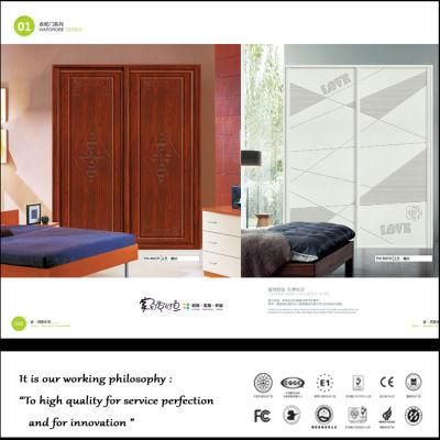 Modern PVC Sliding Door Bedroom Wardrobe with Carving