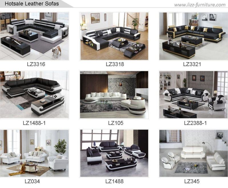 Modern Home Furniture Sectional Genuine Leather Sofa with LED