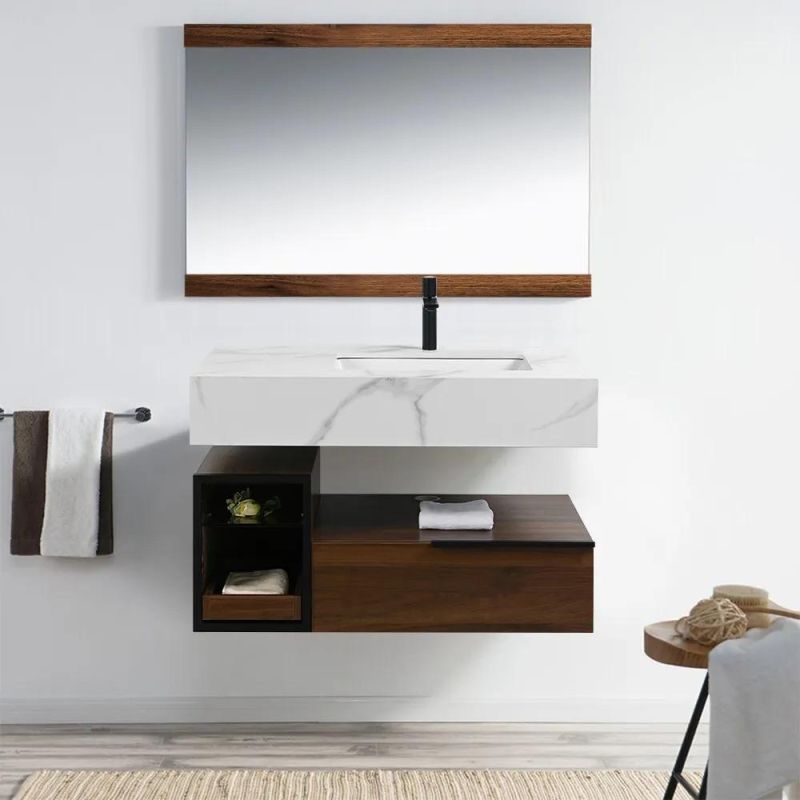 24" Gray Modern Floating Bathroom Vanity Single Ceramic Sink with Drawers