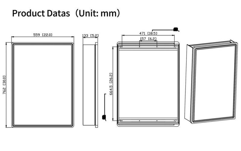 Black Wood Frame Single Door 22 Inch X 30 Inch Aluminum Bathroom Medicine Cabinet; Recess or Surface Mount