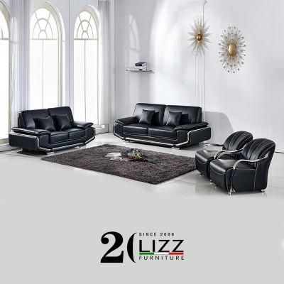 Modern Living Room Furniture Genuine Leather Sofa with Stainless Steel Armrest Chair