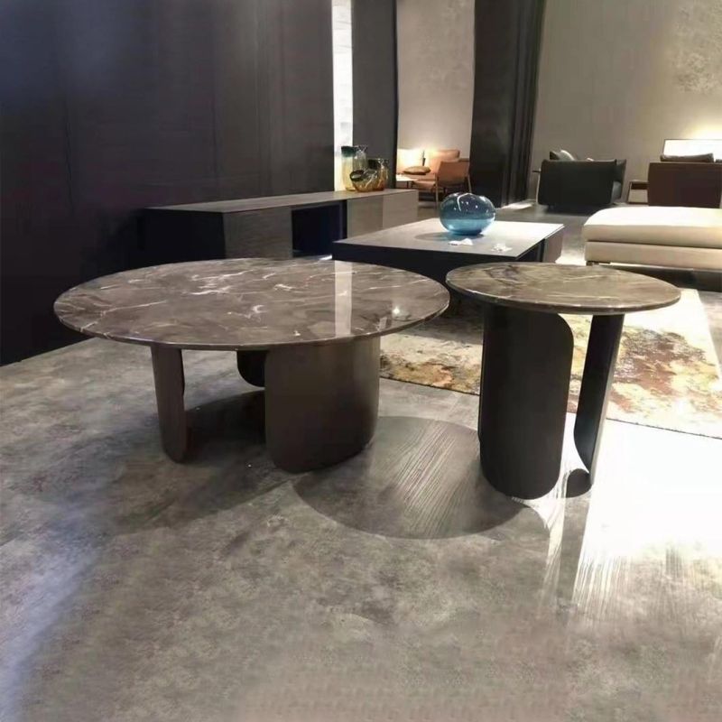 High Quality Stainless Steel Coffee Table with Marble Top for Modern Living Room