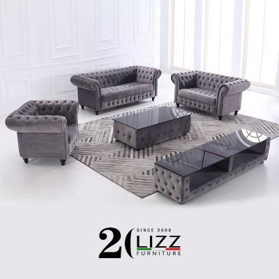 Canada Promotion Chesterfield Living Room Furniture Leisure Velvet Fabric Sofa Set