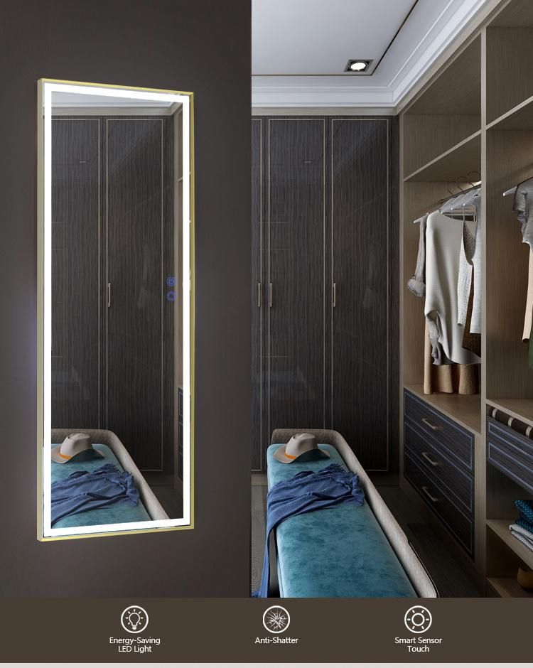 OEM Factory Custom Full Length Dressing Room Mirrors Wall Mounted LED Lighted for Hotel