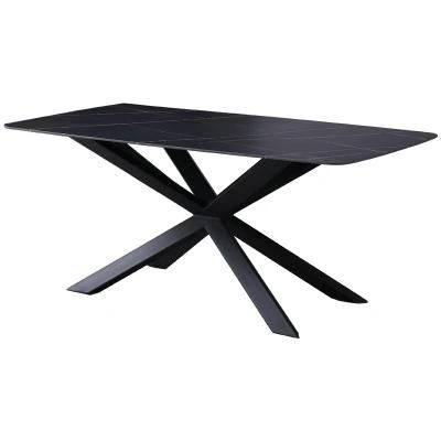 Modern Furniture Home Hotel Restaurant Table Black Tempered Glass Marble Top Dining Room Table