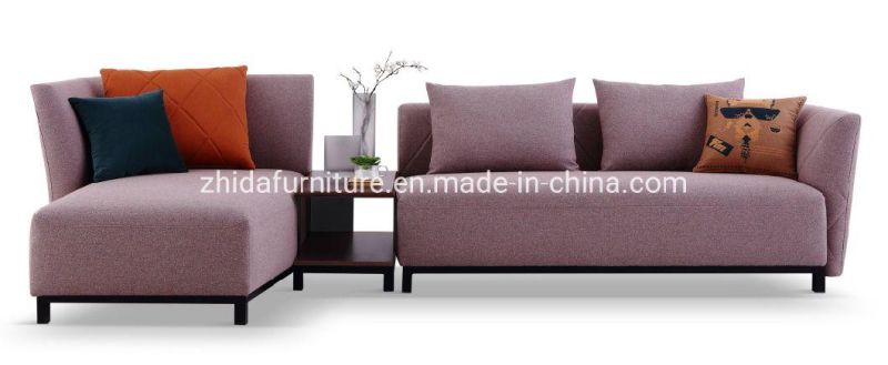 Modern Pink Fabric L Shape Upholstery Fabric Wooden Leg Home Living Room Sofa for Hotel Villa Apartment Furniture