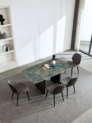 Home Apartment Furniture Titanium Green Marble Rock Beam Table