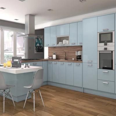 Low Price High Gloss Wood Kitchen Cabinet Designs Modern Blue Glossy Lacquer Kitchen Cabinets