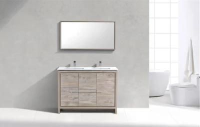 Double Sink Nature Plywood Modern Bathroom Vanity with White Quartz Counter-Top