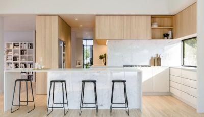 Large Design Melamine Fiber Cupboard Wooden Grain with White Handleless Base Kitchen Cabinets