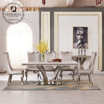 Fine Quality Interior Furniture Stainless Steel Base 8 Seater Chairs Table Modern Dining Table Set