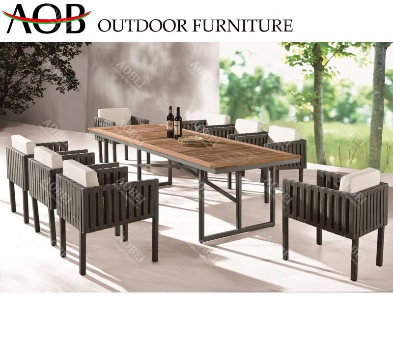 Customized Modern Outdoor Garden Patio Home Hotel Restaurant Bar Aluminum Dining Set Rope Chair Teak Table Furniture