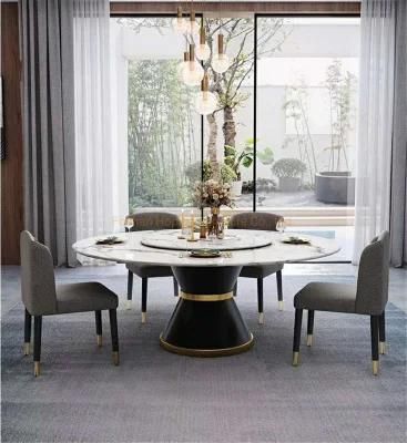 Hotel Indoor Furniture Modern Style Restaurant Table Luxury Round Marble Coffee Table Dining Table with Brass Metal Base