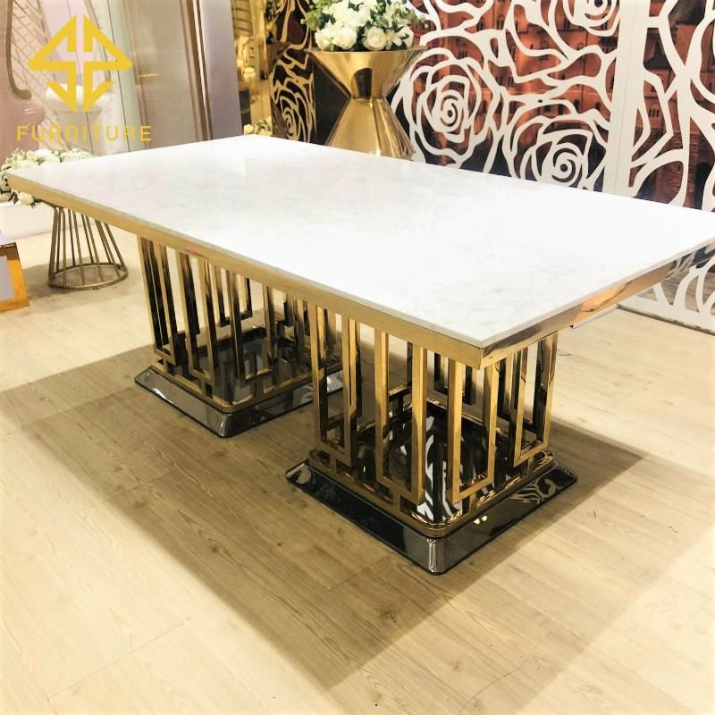Sawa Modern Luxury Golden Stainless Steel Frame Marble Top Wedding Banquet Dining Table for Hotel Event Used
