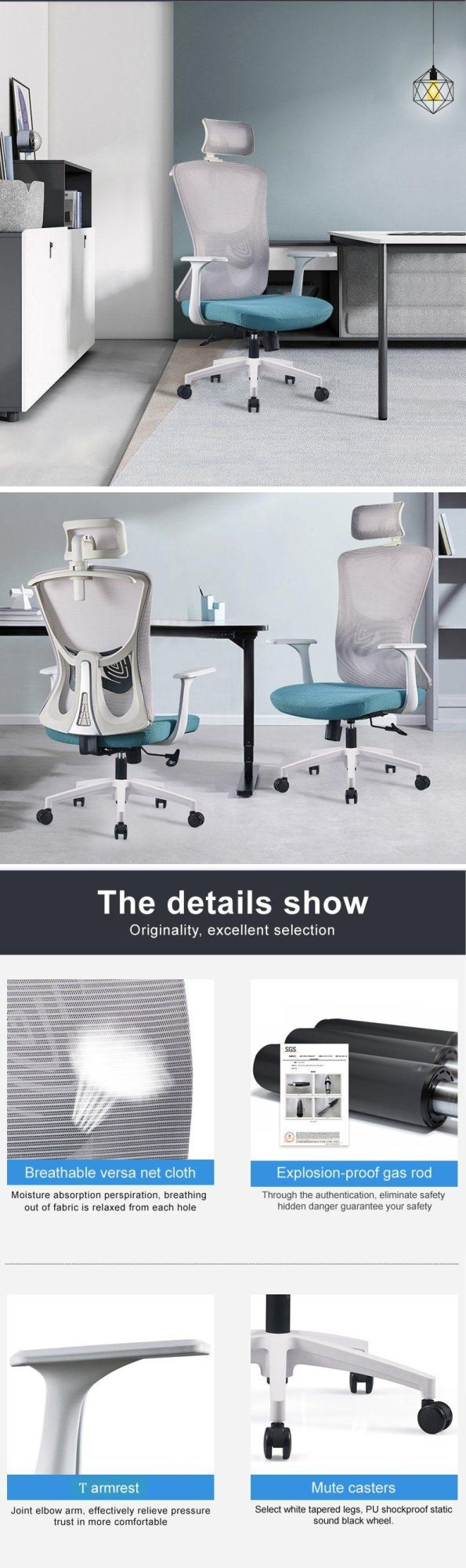 Black Wholesale Market Fabric Swivel Adjustable Headrest Manager Chair