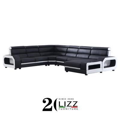 Australia Popular Modern Home Furniture Living Room Sectional Leather Sofa Sets with LED