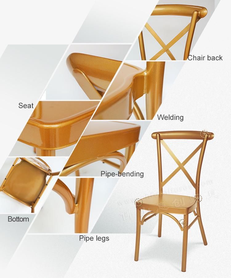 Yc-A68-08 Rental Event Stackable Gold Metal Cross Back Chair for Sale