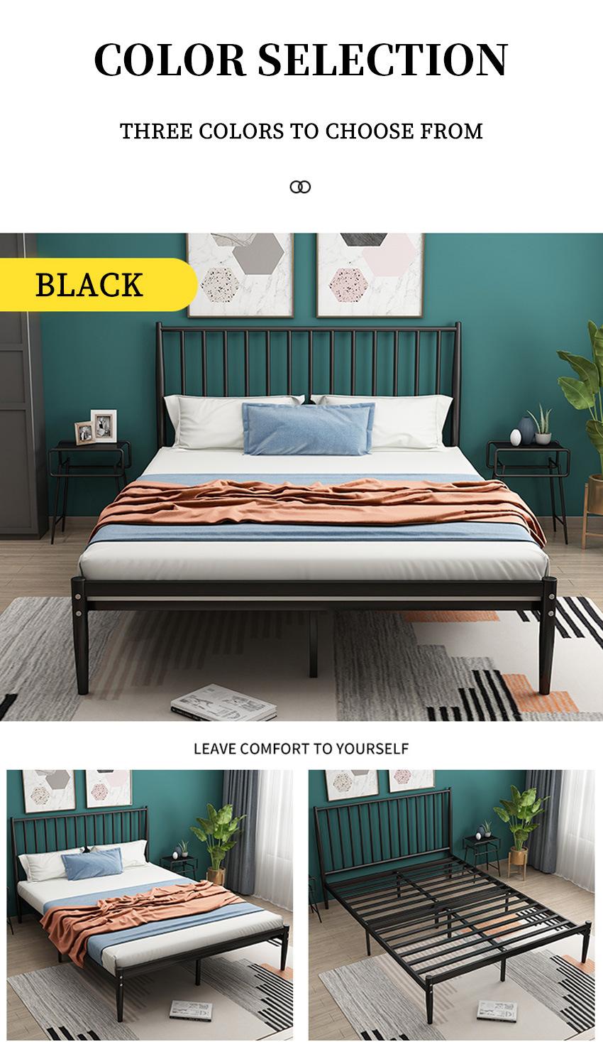 Modern Home Bedroom Furniture Velvet Headboard Metal Double Bed