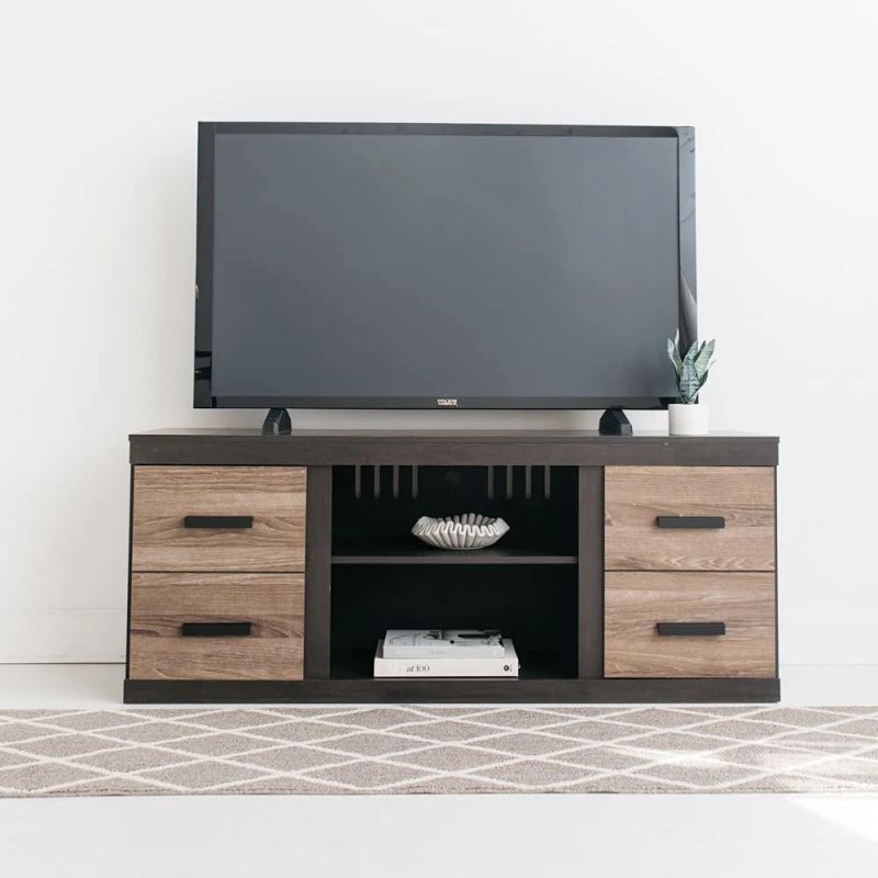 TV Stand with Fireplace Option Fits Tvs up to 58", Natural Brown