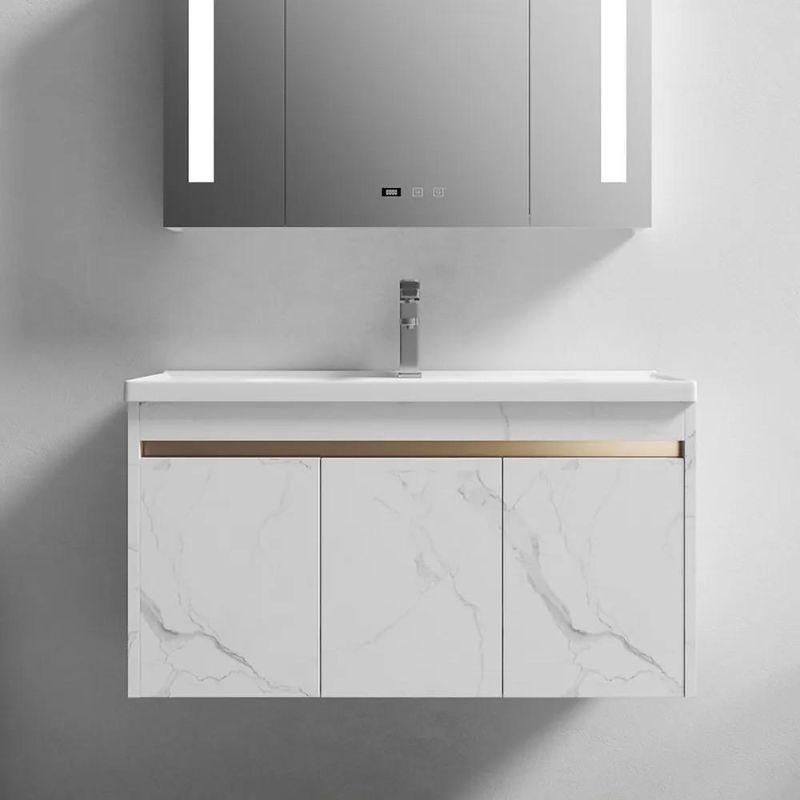 35" Floating Bathroom Vanity with Faux Marble Vessel Sink Wall Mounted