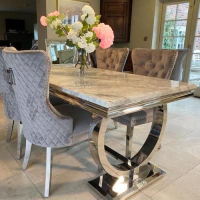 Modern Home Furniture Marble Metal 6 Seater Dining Table