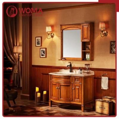 Woma Villa Luxury High Quality Modern Design Oak Solid Wood Bathroom Cabinet Vanity