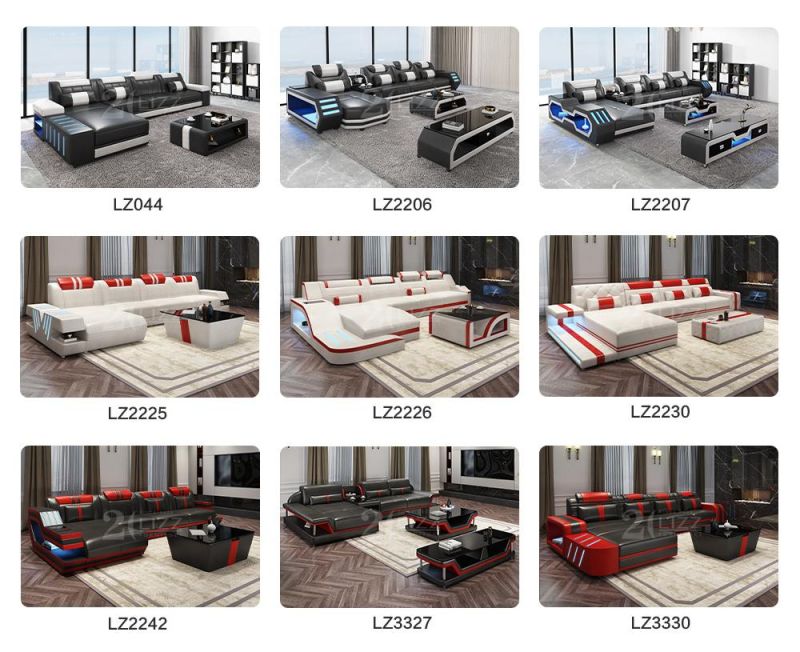 Modern Leisure Sectional Leather LED Sofa Furniture Set