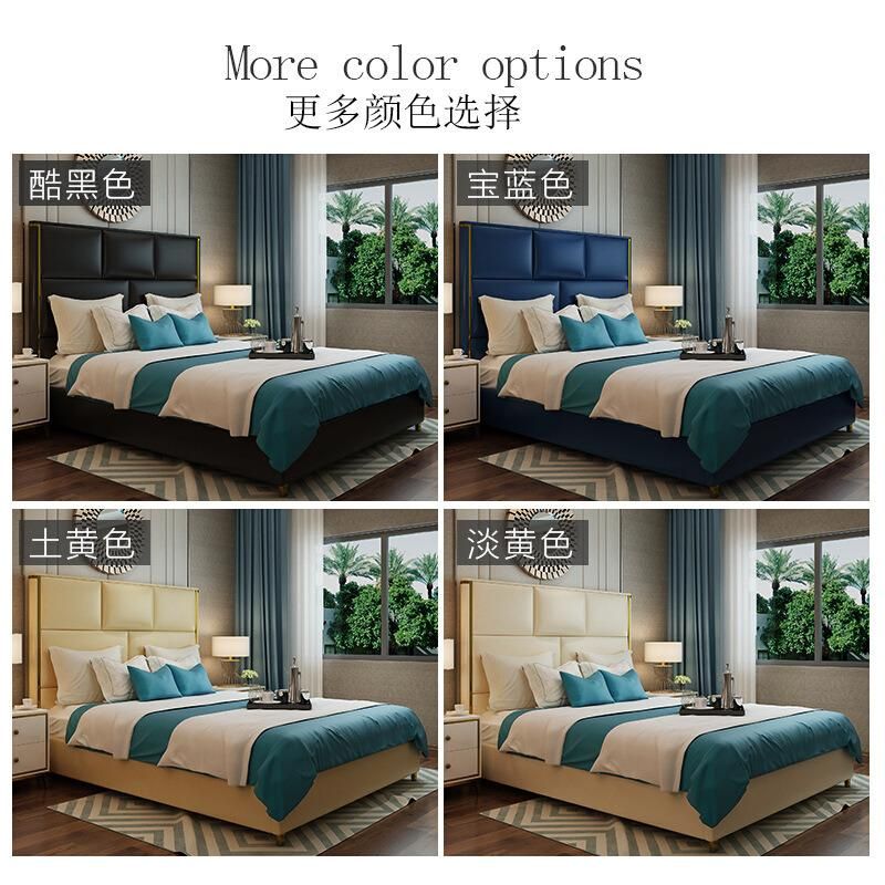 European Modern Light Luxury Home Bedroom Set Stainless Steel Double Adult Beds Italian Queen Size Bed Luxury King Size Leather Bed