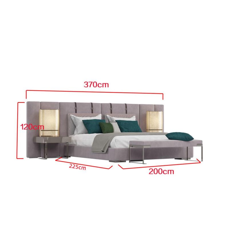 Modern Fabric Large Double King Size Bed with Fabric Long Couch & Big Headboard Bedroom Furniture Set