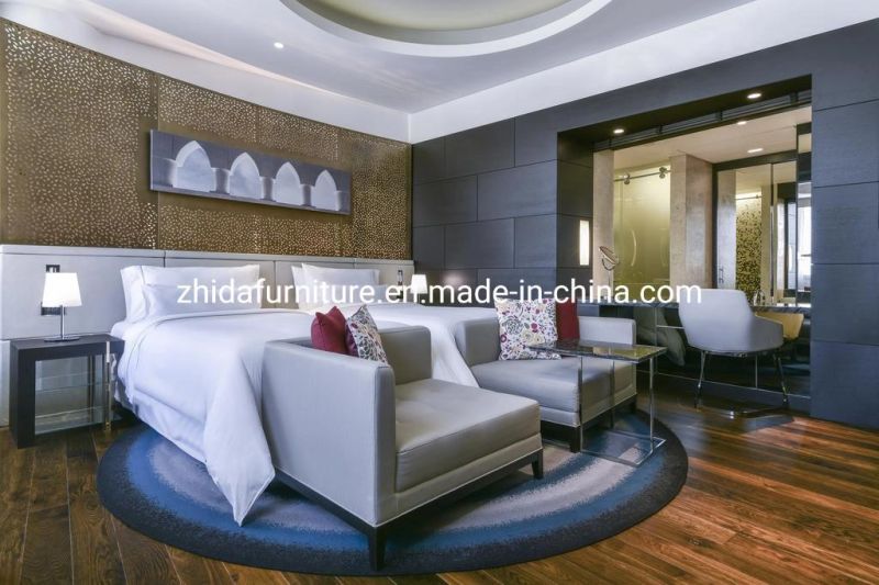 Zhida Wholesale 5 Star Commercial Vacation Hotel Furniture Master Bedroom King Queen Side Fabric Bed with End Chaise