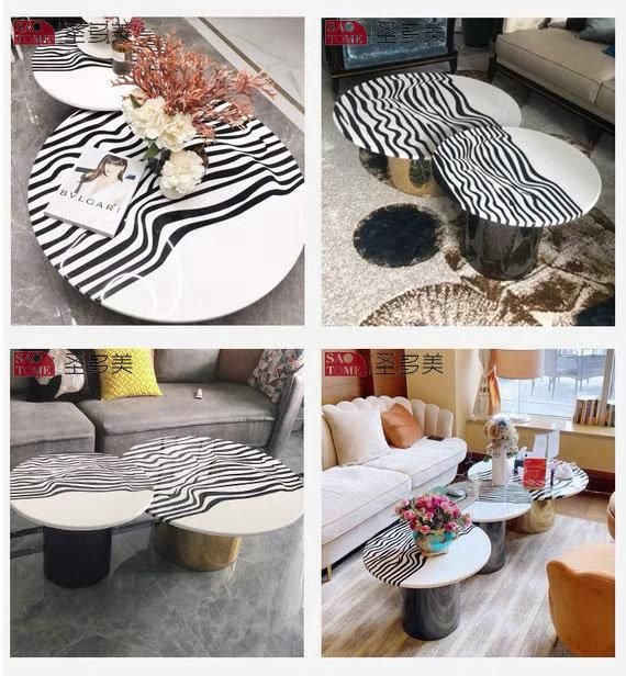 Newest Modern Simple Style Zebra Pattern Marble Coffee Table