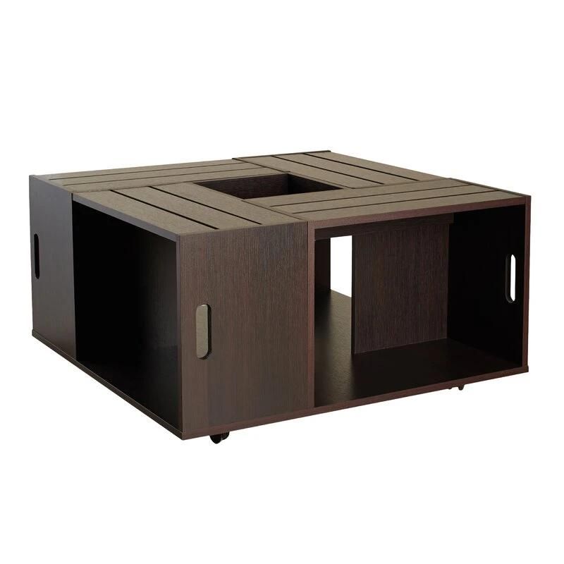 Espresso Square Coffee Table Furniture with 4 Storage Open Drawer for Living Room