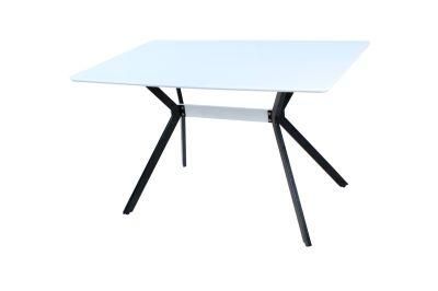 Home Outdoor Furniture Restaurant White MDF Black Steel Dining Table