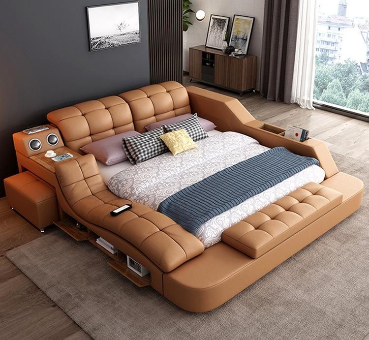 Modern Bedroom Furniture Set Leather Beds Tatami Bed with Speaker Smart Sofa Bed