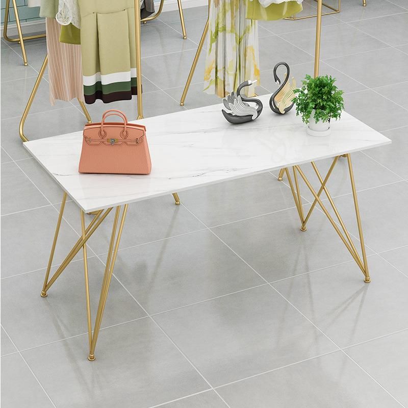 Modern Home Living Room Furniture Table Set Tempered Glass Marble Top Dining Table with Stainless Steel Tube Leg