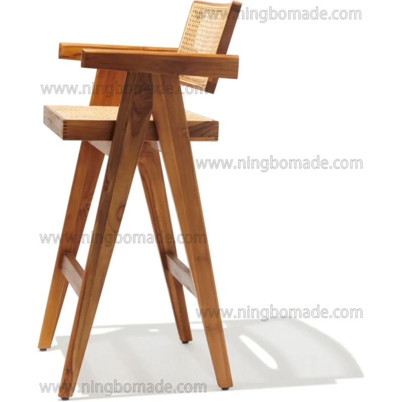 Classic Silhouette Drafting Compass Furniture Natural Ash and Rattan Armchair Bar Stool