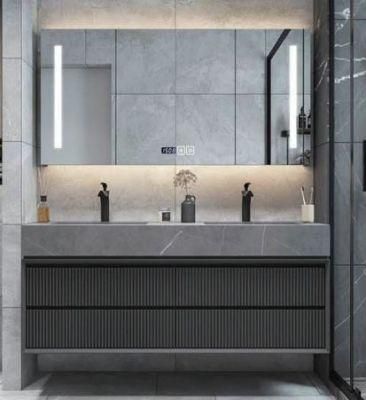 Modern Design of Plywood Floor Mounted Bathroom Cabinet with Rock Platecountertop