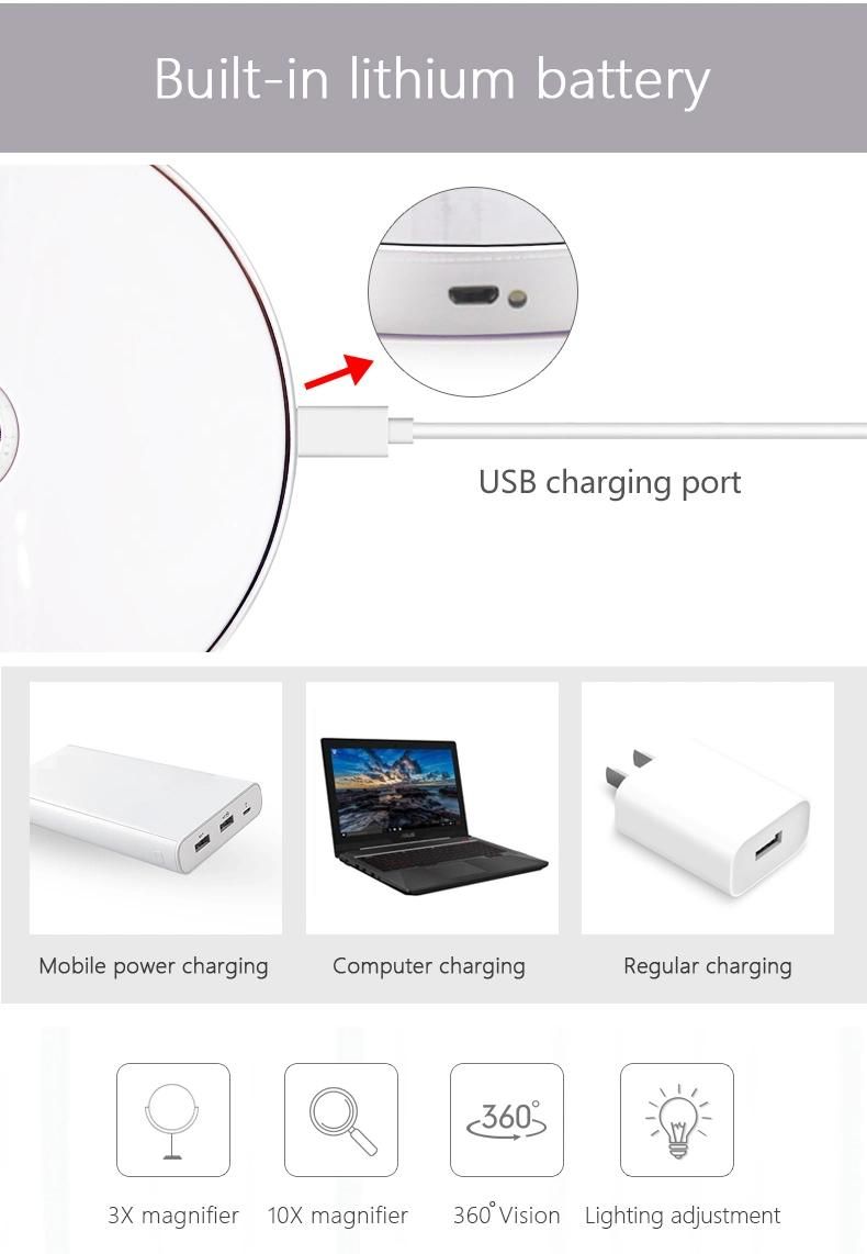 High-End USB Rechargeable Makeup Mirror with 10X Magnifying Mirror LED Products