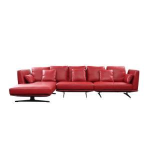 Modern Red Sofa Bed Contemporary Steel Base L Shape Three Seater Sofa