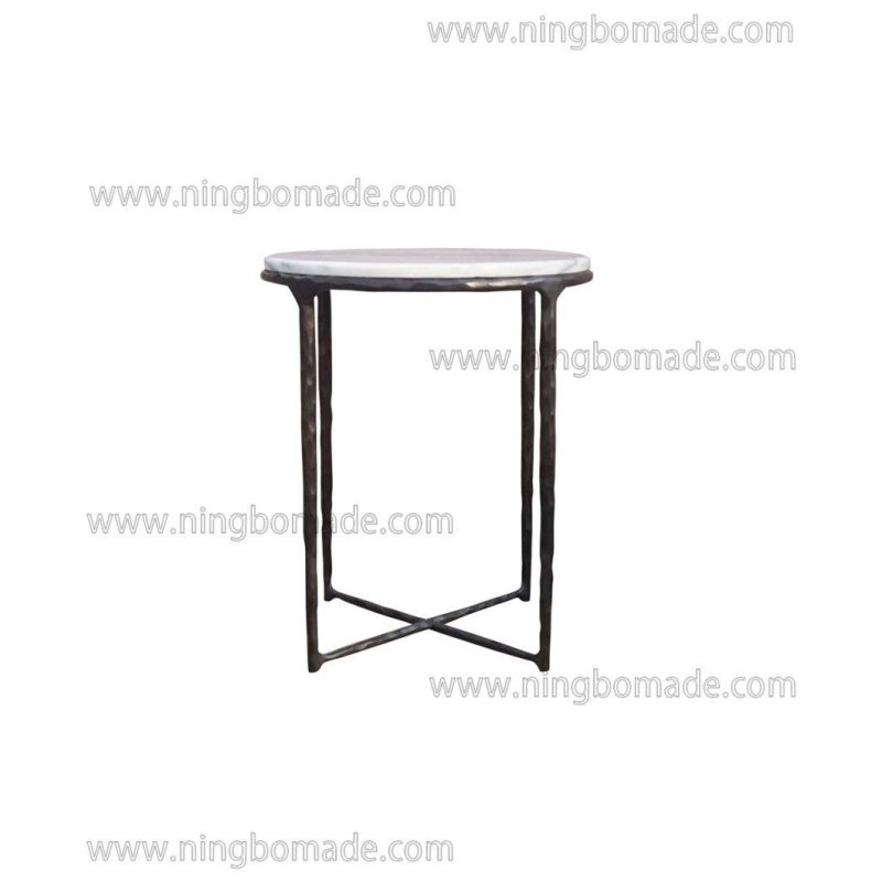 Thaddeus Sculptural Forged Collection Cloud Marble Top Antique Black Solid Forged Metal Base Corner Table