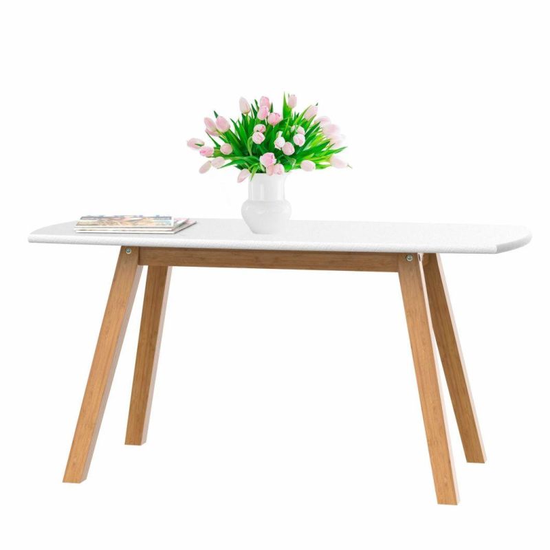 White Coffee Table Franz - Designer Coffee Tables for Living Room and End Table That Can Be Used as Side Table, Wooden Coffee Table with Bamboo Frame