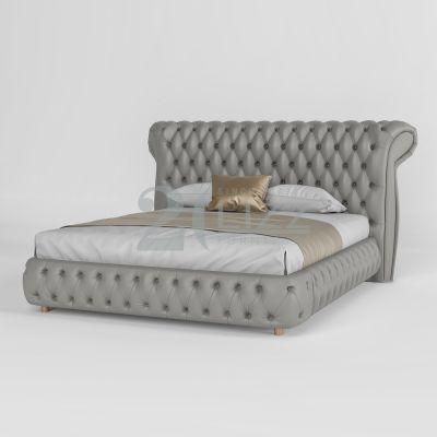 Metal Leg Leisure Euorpean Home Bedroom Furniture Modern Real Leather Queen King Size Mattress Bed