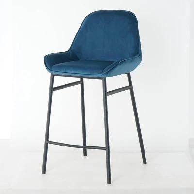 Popular Modern Bar Stool with High Legs Upholstered Velvet Seat Stool
