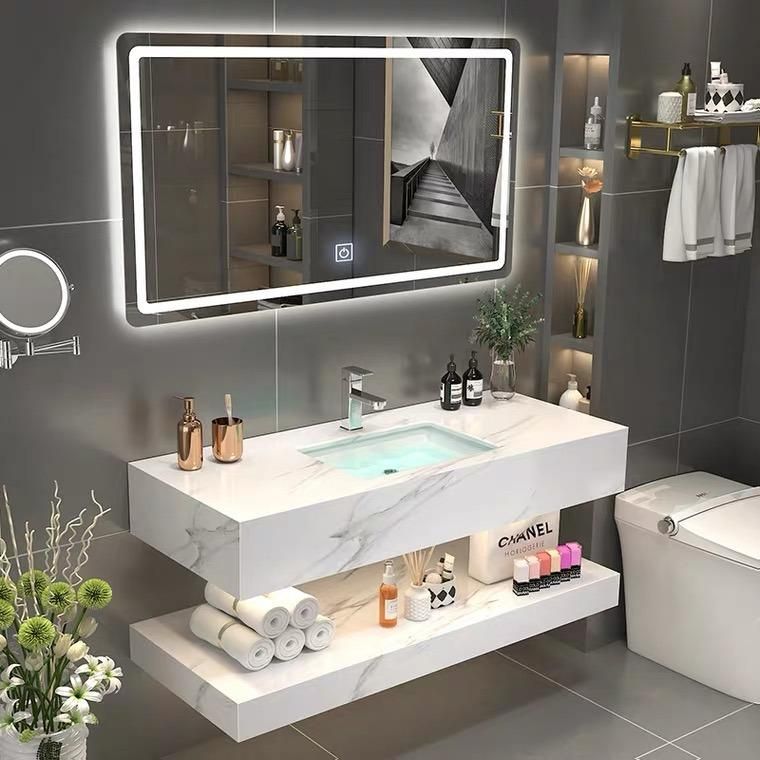 Sintered Stone Bathroom Cabinet White Grey Black Bathroom Water Proof Vanity with LED Mirrored Cabinets