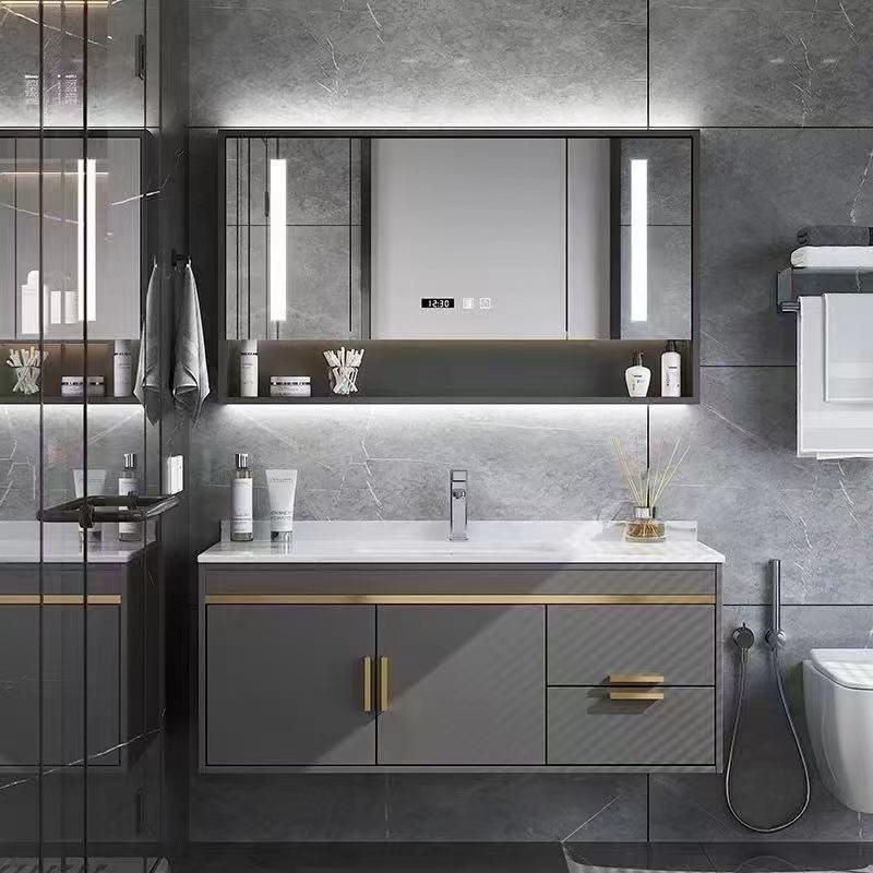 Light Luxury Rock Plate Bathroom Cabinet Modern Simple Wash Face Hand Basin Cabinet Intelligent Mirror