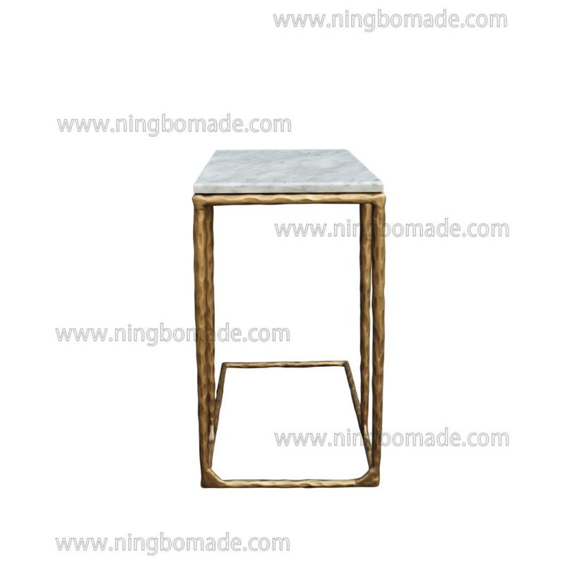 Thaddeus Sculptural Forged Collection Cloud Marble Top Light Brass Solid Metal Base Sofa Table