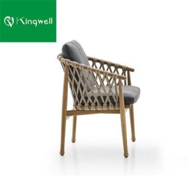 Modern Solid Wood Outdoor Furniture UV-Resistant Rope Weaving Waterproof Dining Chairs for Hotel
