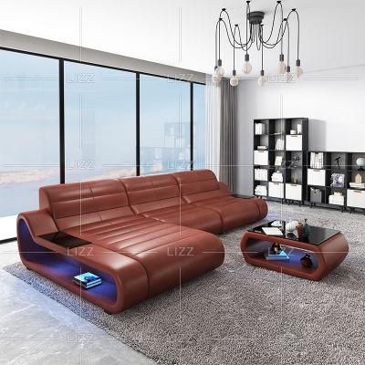 Stylish Coffee Brown European Home Functional Furniture Modern PU Leather L Shape Sofa with High Quality