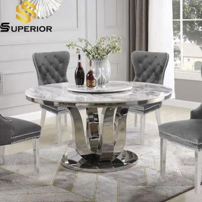 Modern Home Furniture Set Round Marble Dining Table Stainless Steel
