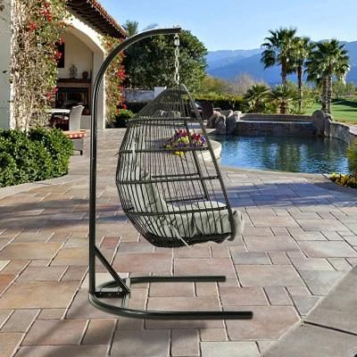 2020 Super Hot Modern Cane Furniture Wicker Rattan Leisure Chair Folding Swing Steel Frame Chair